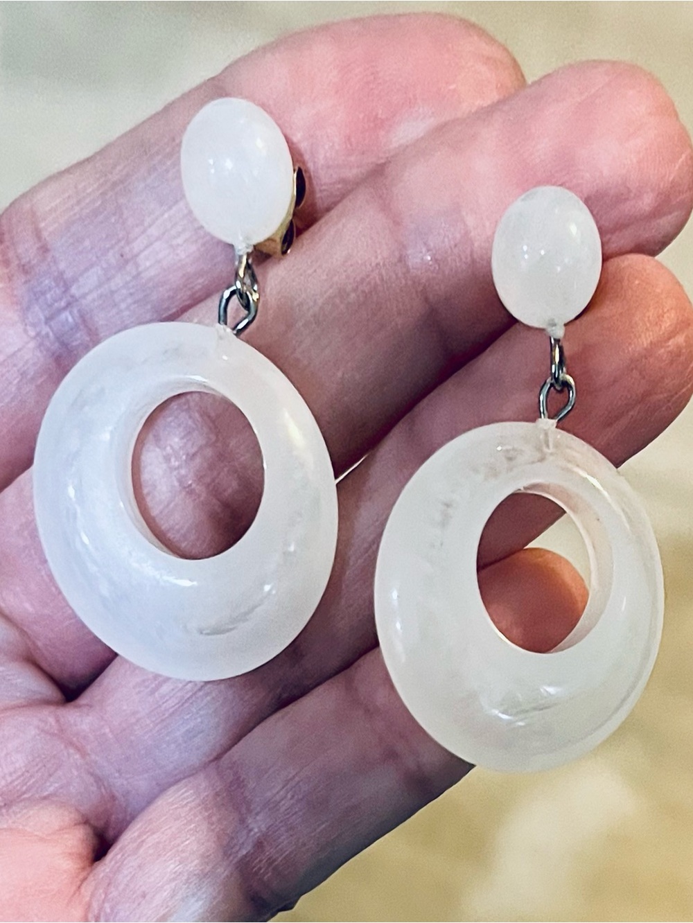 Vintage Lucite Acrylic Statement Earrings Frosted White Sculptural